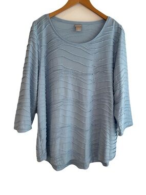 Chico's Sky Blue Wave-Textured Knit Tunic 3/4 Length Sleeve XXL